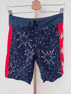 Volcom Youth 27 Board Shorts Red White Blue Stars Surf Swim